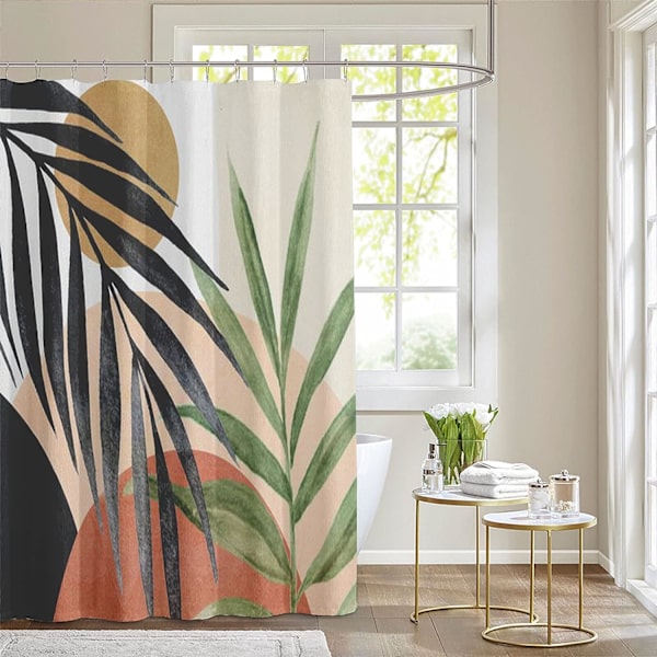 Stoffdusjforheng til bad Mid Century Boho Dusjforheng Abstrakt Tropisk Blad 72\" x 72\"
