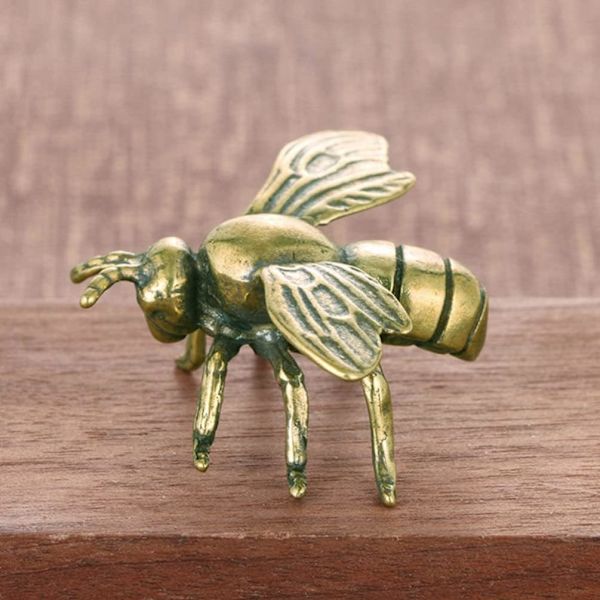 Miniatyr mässingsbi figurin liten vintage humla liten retro honung