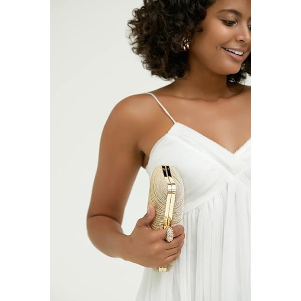 Dame Gylden Glitter Clutch Pung Pleated Aften Taske til Bryllup Bryllupsfest, Guld