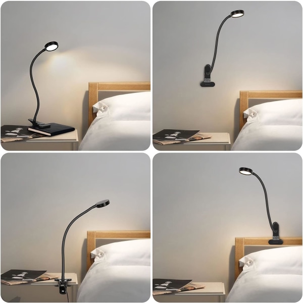 Klips-lys LED-skrivebordslampe klemme lesebord seng med adapter Bri
