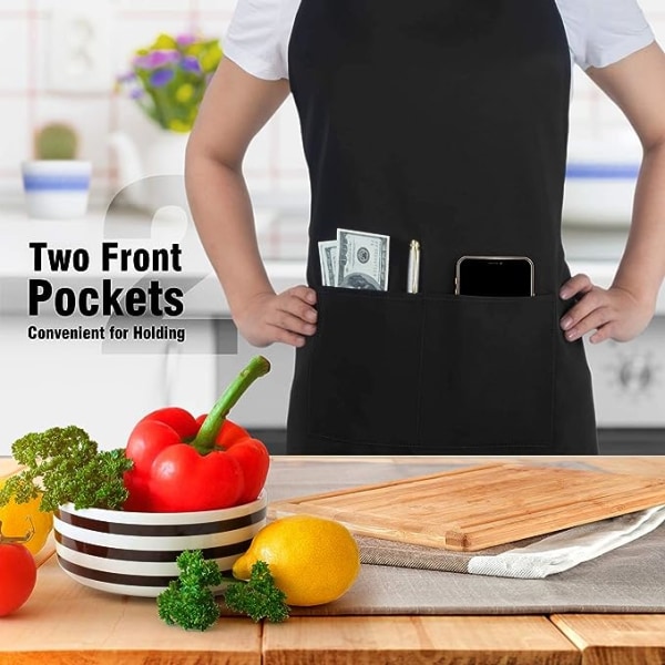 2 Pack Chef Tabliers, Noir Tablier avec 2 Poches, Etanche Réglabl