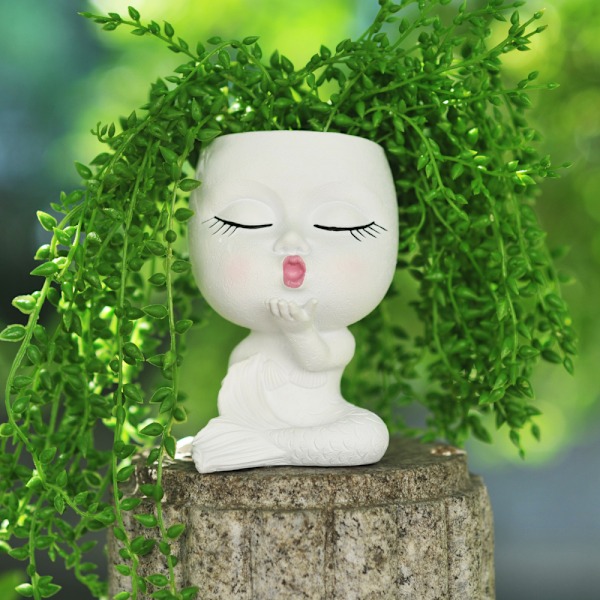Harpiks Blomsterpot Ansigt til Havedekoration Mannequin Stil