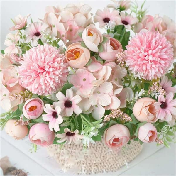 Kunstige blomster 1 stk 7 gafler kunstig kamelia bukett simul