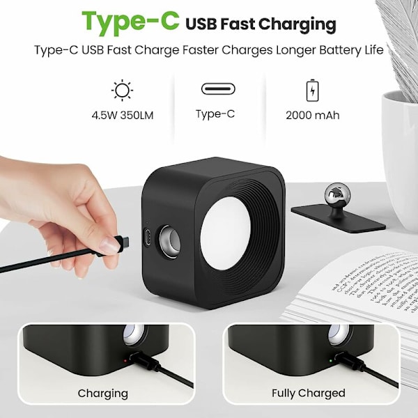 Innendørs vegglampe, 3 nivåer lysstyrke og 3 temperaturer berøring LED vegglampe, 360° rotasjon vegglampe, veggmontert sengelampe USB-lading vegglamper soverom stue gang - Svart