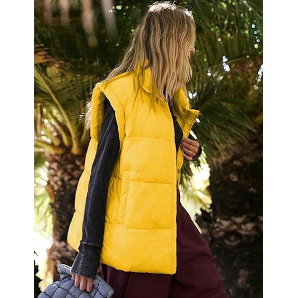 (M) Naisten Talvi Crop Puffer Liivi Kevyt Lämmin Flysleeve Seisova Kaulus Pehmustettu Puffy Takit Takit Taskuilla