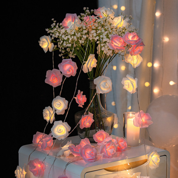 Rosa-vit Rose String Lights Led Light String Lights Dekorativa