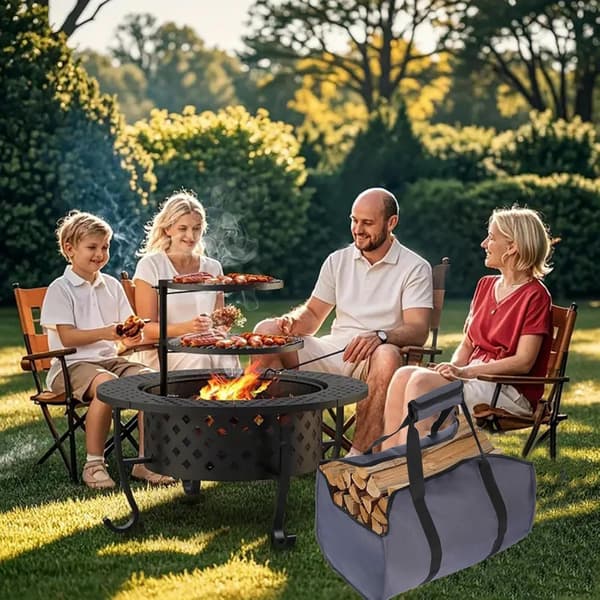 Premium vedpose, laget av polyester, bærbar vedkurv, sammenleggbar peispose (svart)