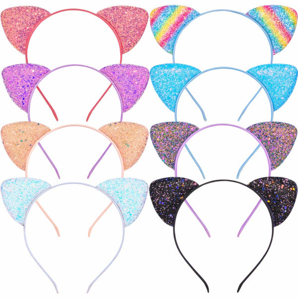Glitter Cat Ears Pannband 8 st Kitty Pannband för tjejer och kvinnor