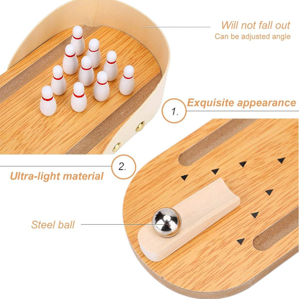 Bordbowling, Mini Bowlingspil, Træ Mini Bordplade Bowling