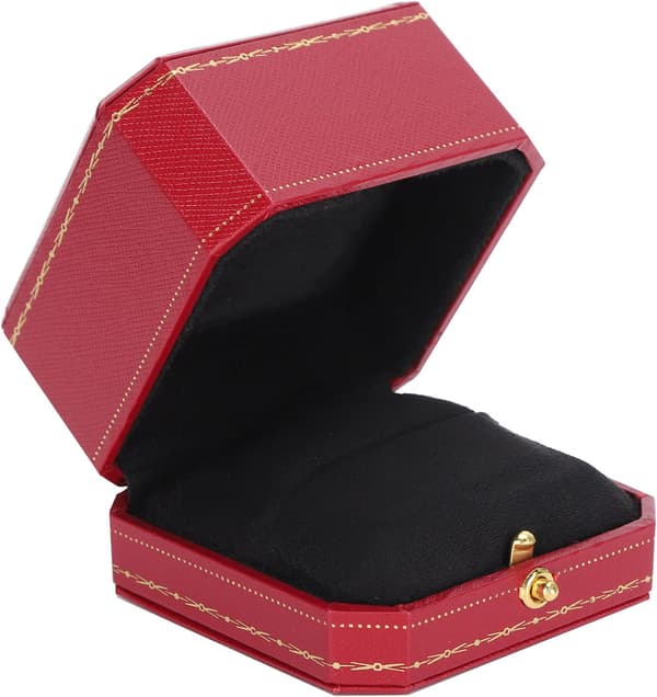Ringask, Sammetsringask för Par, Ringask Förvaring Display, Smyckeskrin, Presentaskar för Förlovningsförslag, Bröllop (Röd, 7,5 * 7,5 * 5,2 cm)