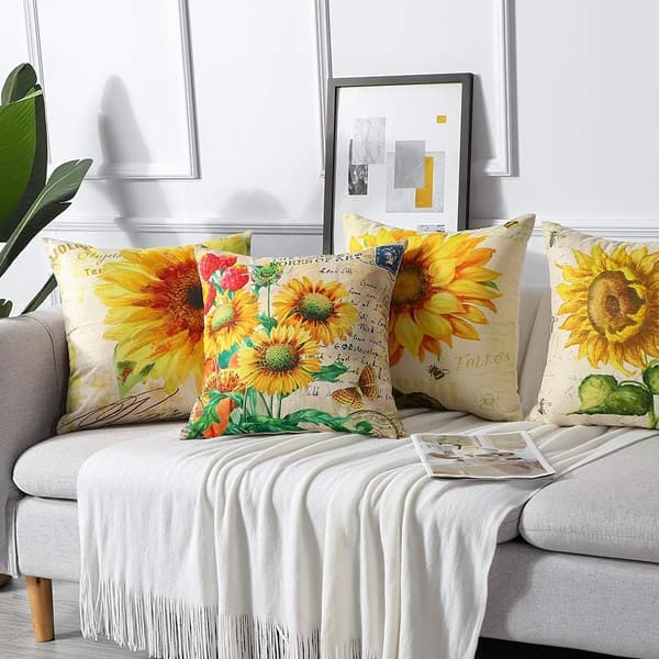 4 st glada solros örngott sommar höst skörd tacksägelse handmålad linne