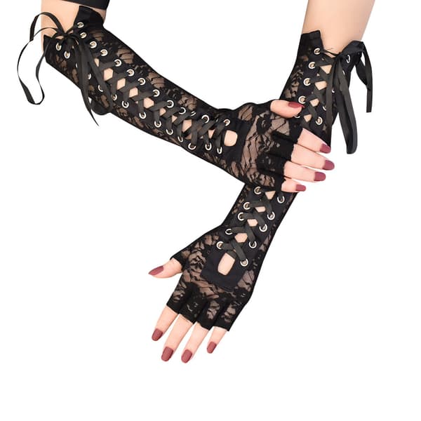 Spetsbroderade spännsöljeshandskar med halvfinger för cosplay och dans