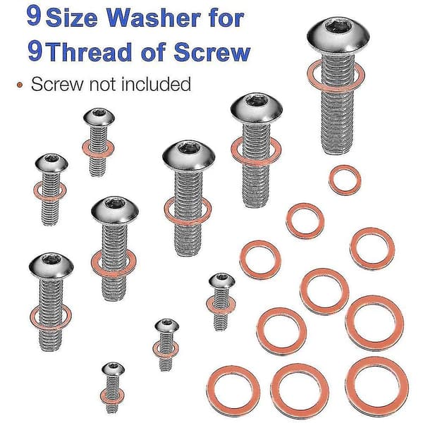 200 stk Flat kobberbrikke sortiment sett M5-m14 O-ring kobber gass