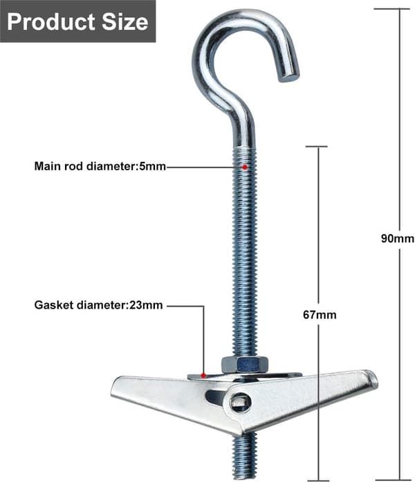12 stk takkroker M5/90mm karbonstål takmontering krok vippe