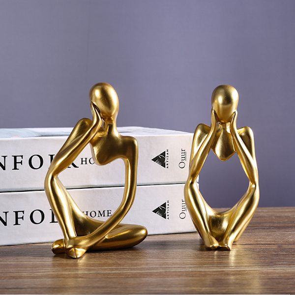 Tänkare staty,harts tänkare abstrakt skulptur staty modern guld