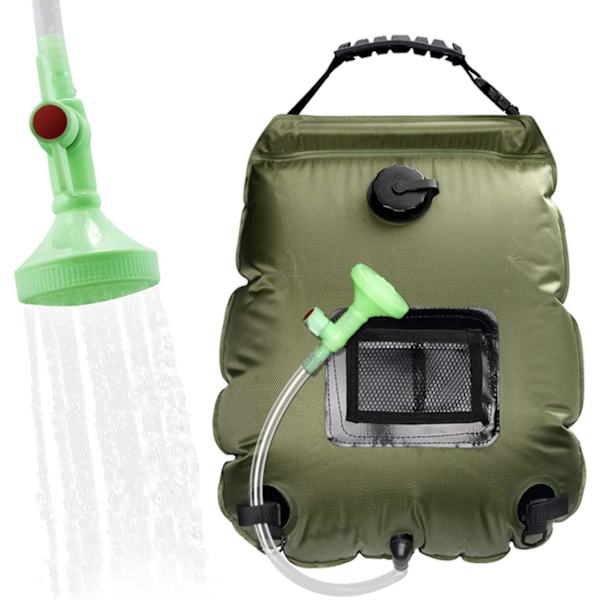 Armégrön solvarm duschpåse, 20 liter, camping, temperatur 45°C