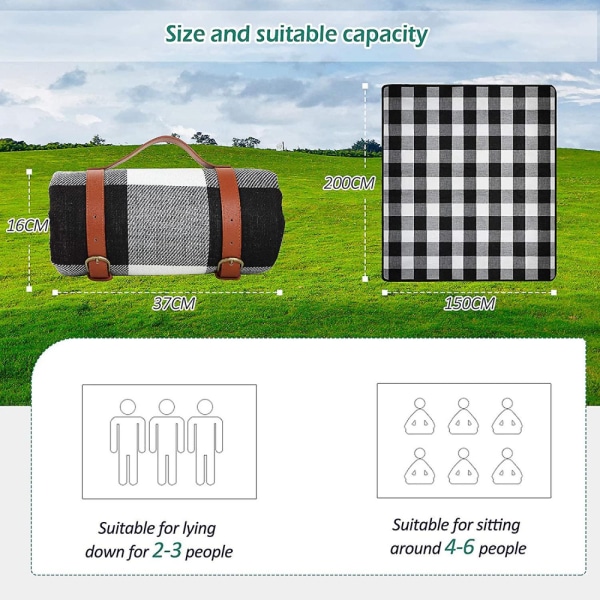Picnic tæppe 150x200cm, udendørs vandtæt tæppe, stort 3-lags P