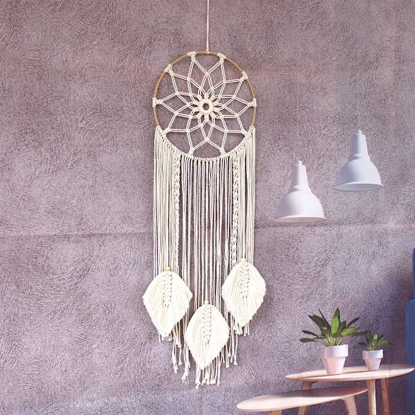 Boho Dreamcatcher Hvit Chunky Håndlaget Dreamcatcher Frynser Cotto