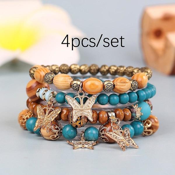 Bracelet-Fine jewelryClassic Wood Bead Bracelet Featuring Butterfly Pendants