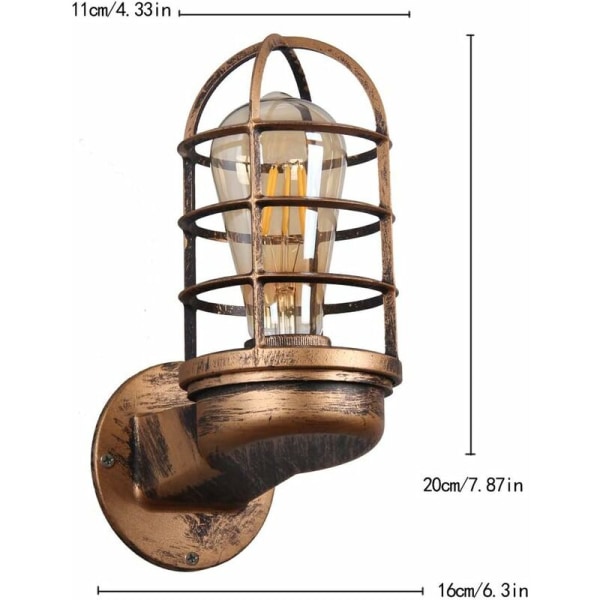 Retro vägglampa Vintage industriell belysning Rustik lampetter Tråd Metallbur Vägglampa inomhus hem Retro ljusarmatur (rostfärg) (utan glödlampa)