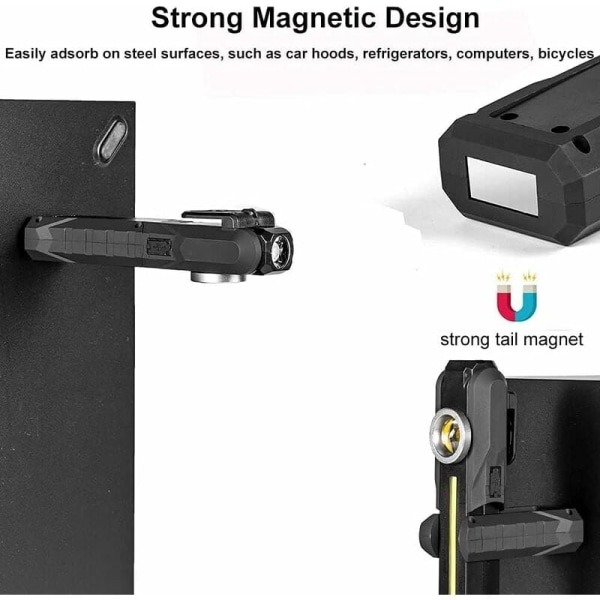LED arbeidslampe, oppladbare COB arbeidslamper med stativ, magnetisk base, opphengskrok, 4 moduser, lyse LED lommelykter, inspeksjonslampe for bilreparasjon, camping, 2 stk