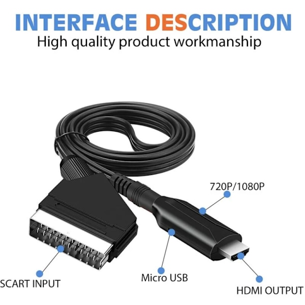 Scart–HDMI-kaapeli – Scart–HDMI-sovitin – All-in-One Scart–HDMI 1080p/720p ääni- ja videomuunnin