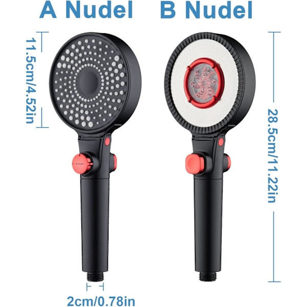 Duschhuvud med 5 PP-bomullsfilter, innovativ 3-i-1 dubbelsidig stråle, vattenbesparande duschhuvud, duschhuvud med slang 1,5 m, 3 strålar