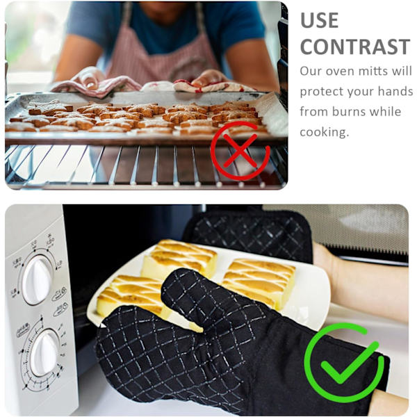 Pakke med Ovnvotter, 2 Grytekluter, Ovn Hansker, Bomulls Baking Hansker, Anti-Skåld Hansker, Kjøkken Hansker, Egnet for Matlaging, BBQ, Mikrobølgeovn, Svart