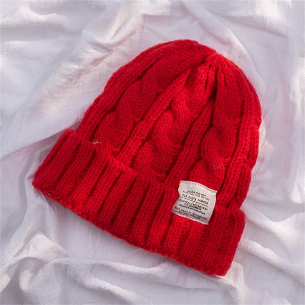 1 stk rød Cable Knit Beanie Solid Cuffless Trendy Stretchy Vinter H
