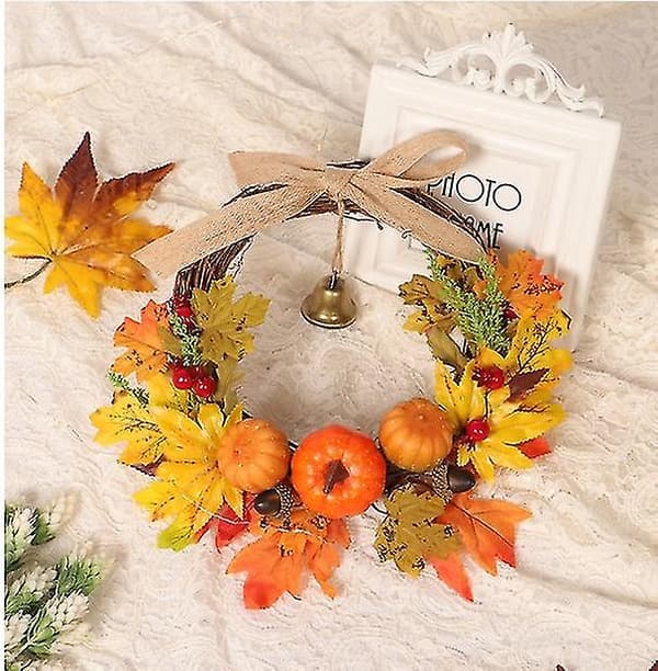 Høstlønn Blad Gresskar Krans Thanksgiving Halloween Front Doo