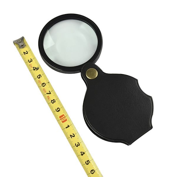 Lommel Lup, 70mm 10X Mini Foldbar Lup med Roterende Læderbeskyttelse, Sort