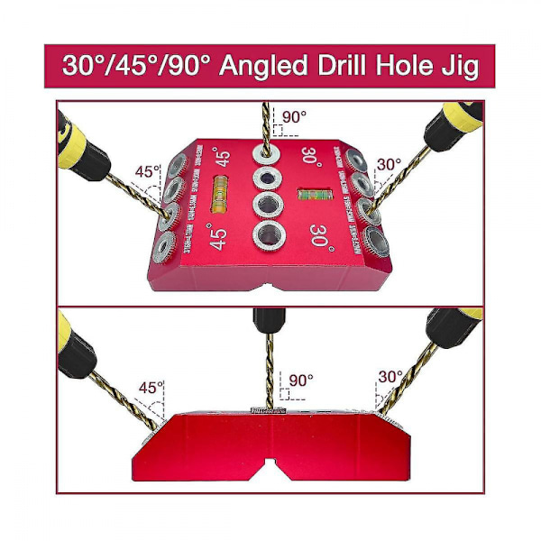30 45 90 Graders Vinkelbor Guide Jig Bor Guide med 4 Bits 4 Størrelser Bor Jig til Vinklede og Strai
