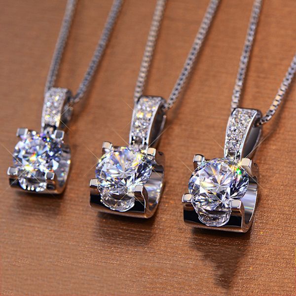 Pläterat silverhalsband med hänge, dam, simulerad vit safir, smycken, bröllop