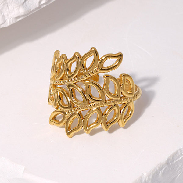 Justerbar Wrap Åpen Blad Ring for Kvinner Gull