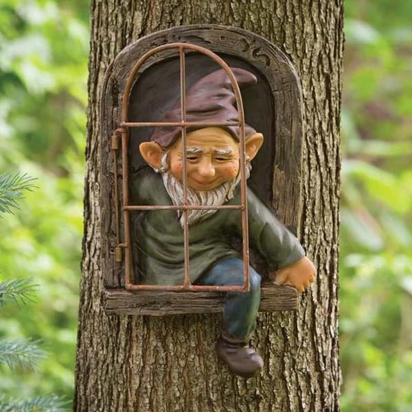 Elf Ud Af Døren Træ Hugger, Mini Have Træ Nisse Lunefuld Træ