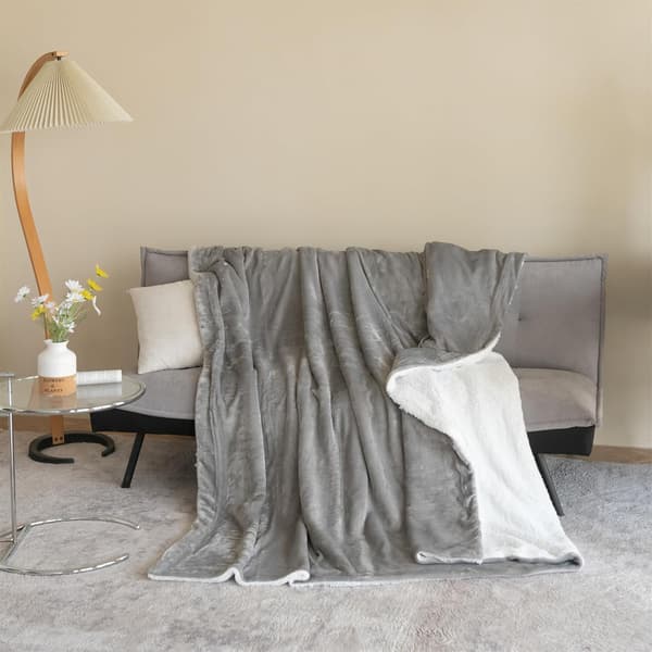 Grått fleeceteppe - Sherpateppe - til sofa - Varmt - til vinter (Grå, 70x100cm)
