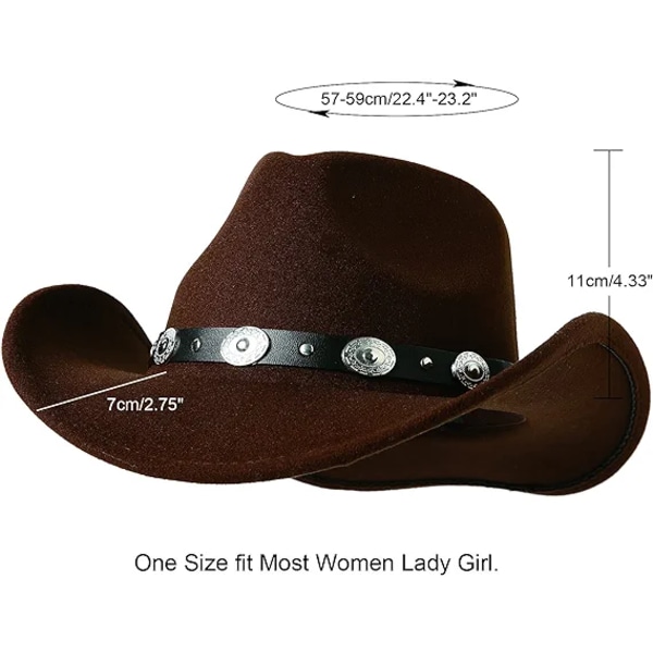 Dame Menn Filt Bred Bremskjerm Western Cowboy Hatter Beltespenne Panama H