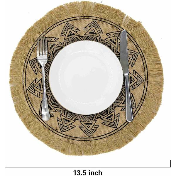 Ruokapöytä Ruskea Tassel B CAPASIN 4 Boho Pyöreä Paikkamattosetti