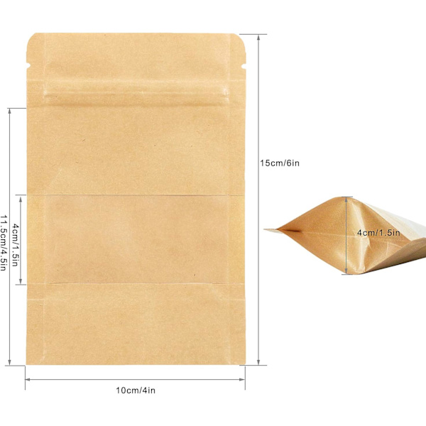 50 stk. 10x15cm lynlåspose Kraft lynlåspose Fødevarepapir Små poser med hak og mat vindue