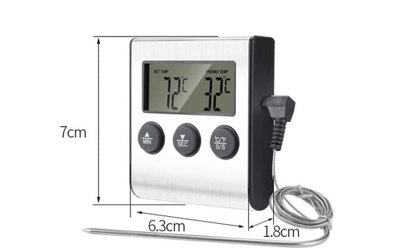 LED Digitalt Termometer med Probe, Digitalt Termometer, Madtermometer med Timerfunktion, Madlavnings- og Grilltermometer til Barbecue, Ovn, 【