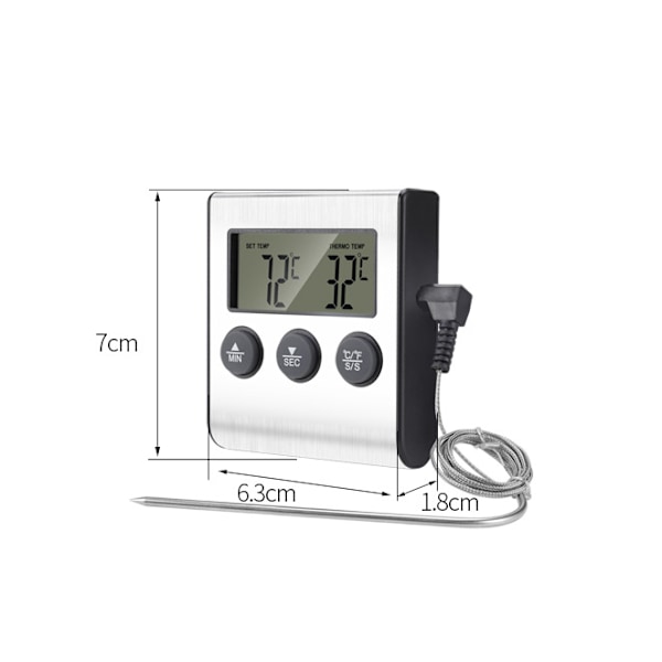 LED Digitalt Termometer med Probe, Digitalt Termometer, Mattermometer med Timerfunksjon, Matlaging- og Grilltermometer for Barbecue, Ovn, 【