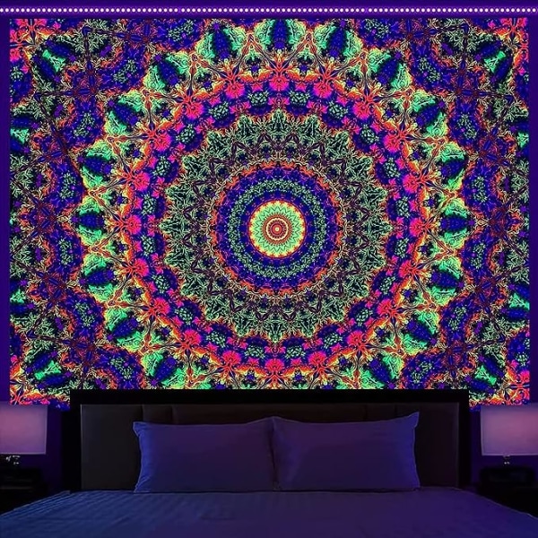 Blacklight Mandala Tapestry Glow In The Dark, UV-reaktiv Bohemia