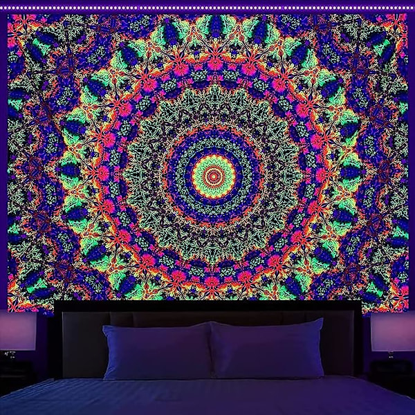 Svartljus Mandala Gobeläng Lys I Mörkret, UV-reaktiv Bohemia