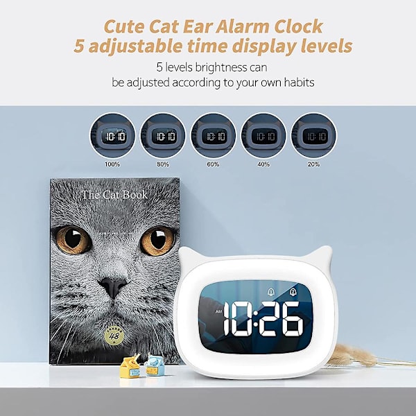 Mini Söta Katt Sängbord Cartoon Alarmklocka Led Luminous Elektronisk
