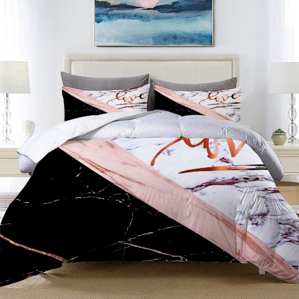 Sängkläder för vuxna, Täckeöverdrag, Elegant Roséguld Marmor med Kärlek, 1 Täckeöverdrag 220 x 240cm + 2 Kuddfodral 50 * 75 CM