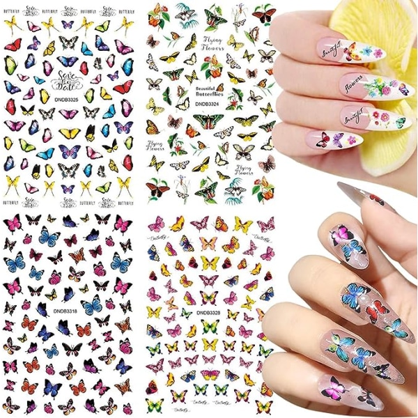 Perhos Nail Art -tarrat 3D itseliimautuvat kynsien tarrat kynsien koristeluun akryylikynsien tarvikkeet kukat perhoset mallit kynsien koristeet perhostarrat naisille tytöille (12 arkkia)