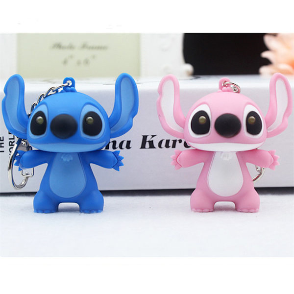 2 kpl Stitch-hahmoja Lelut Mallinnus Avaimenperä LED Avaimenperä Riippuva sininen+vaaleanpunainen 2kpl