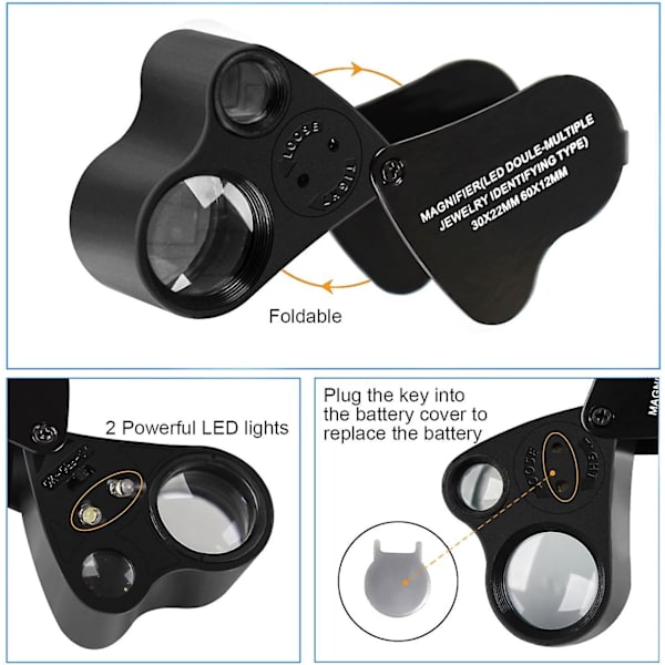 Illuminated Jewelers Eye Loupe Magnifier, Foldable Jewelry Magnif