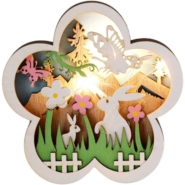 Træ Påskeæg Blomster Påske Dekoration med Led Lys Desktop