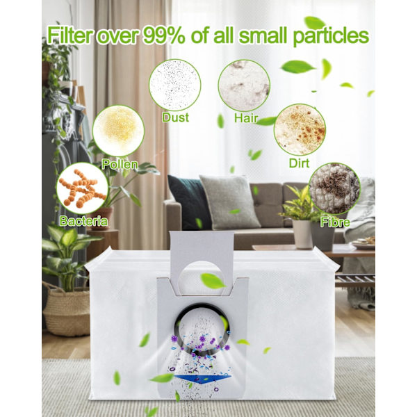12 Pakk Støvsugerposer Tilbehør Kompatibel med Ecovacs Deebot X1 Omni, X1 e Omni, X1 TURBO, T20 Omni, T20e Omni, Erstatningsstøvsugerpose for Eco